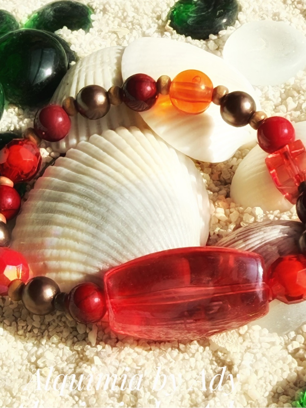 BAROQUE RED JADE Bracelet with BIG ACRYLIC BEADS
